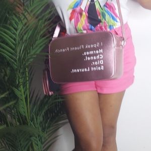 I Speak Fluent French pink metallic crossbody